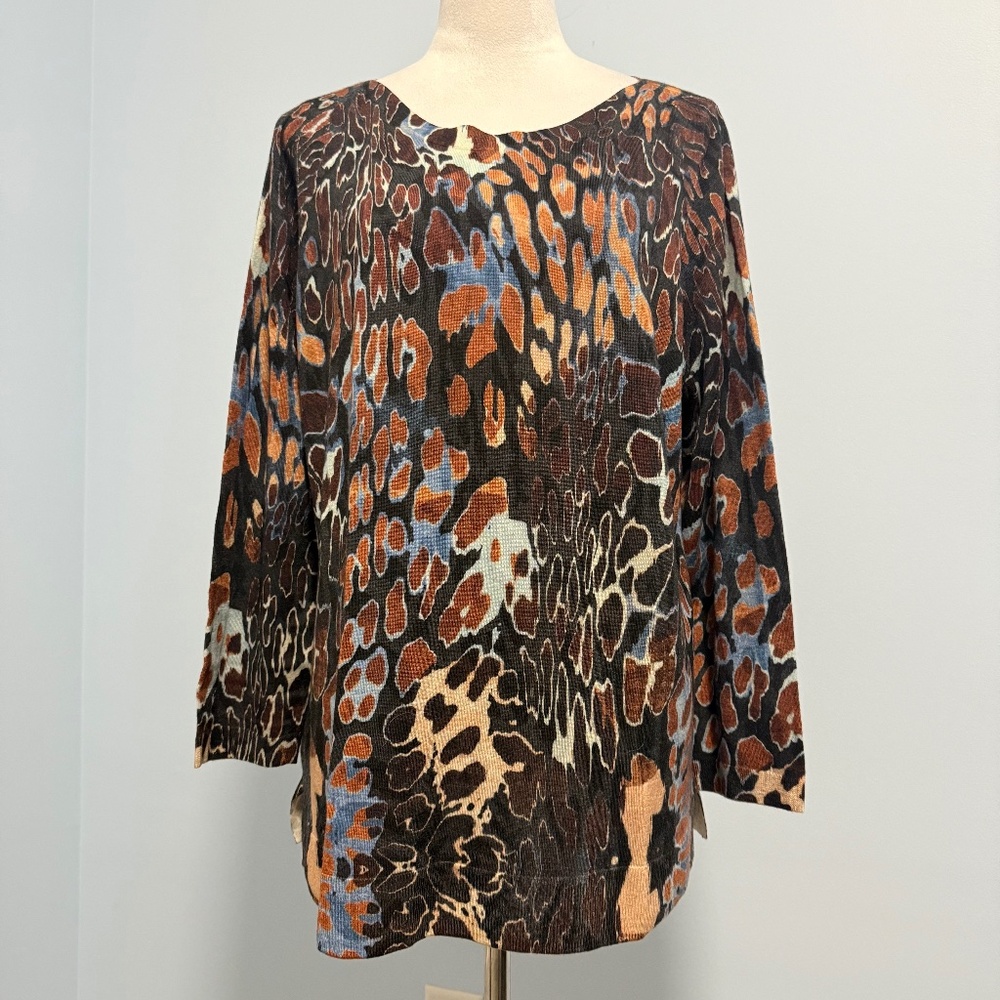 Talbots Plus Petite Sweater Pullover Leopard Abstract 100% Merino Wool 2Xp